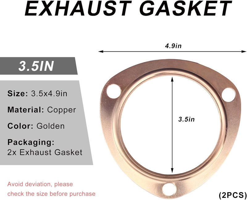ZNDAW 2PCS 3.5" Exhaust Gaskets, Copper Header Collector Flange Gaskets Reusable Manifold Parts, Ultra Seal Triangle Exhaust Header Gasket for SBC BBC 302 350 454, Car Accessories - Image 2